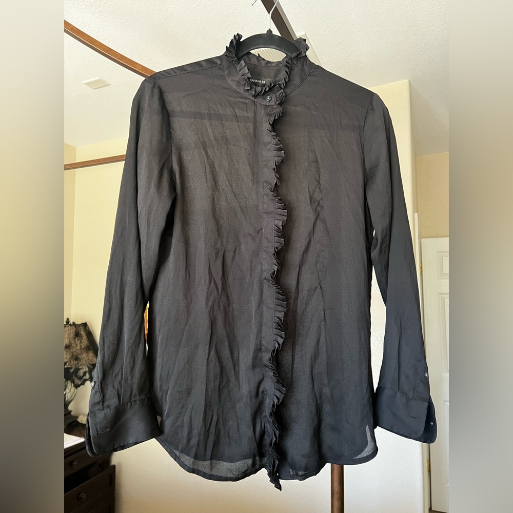 Banana Republic Black Ruffled Blouse